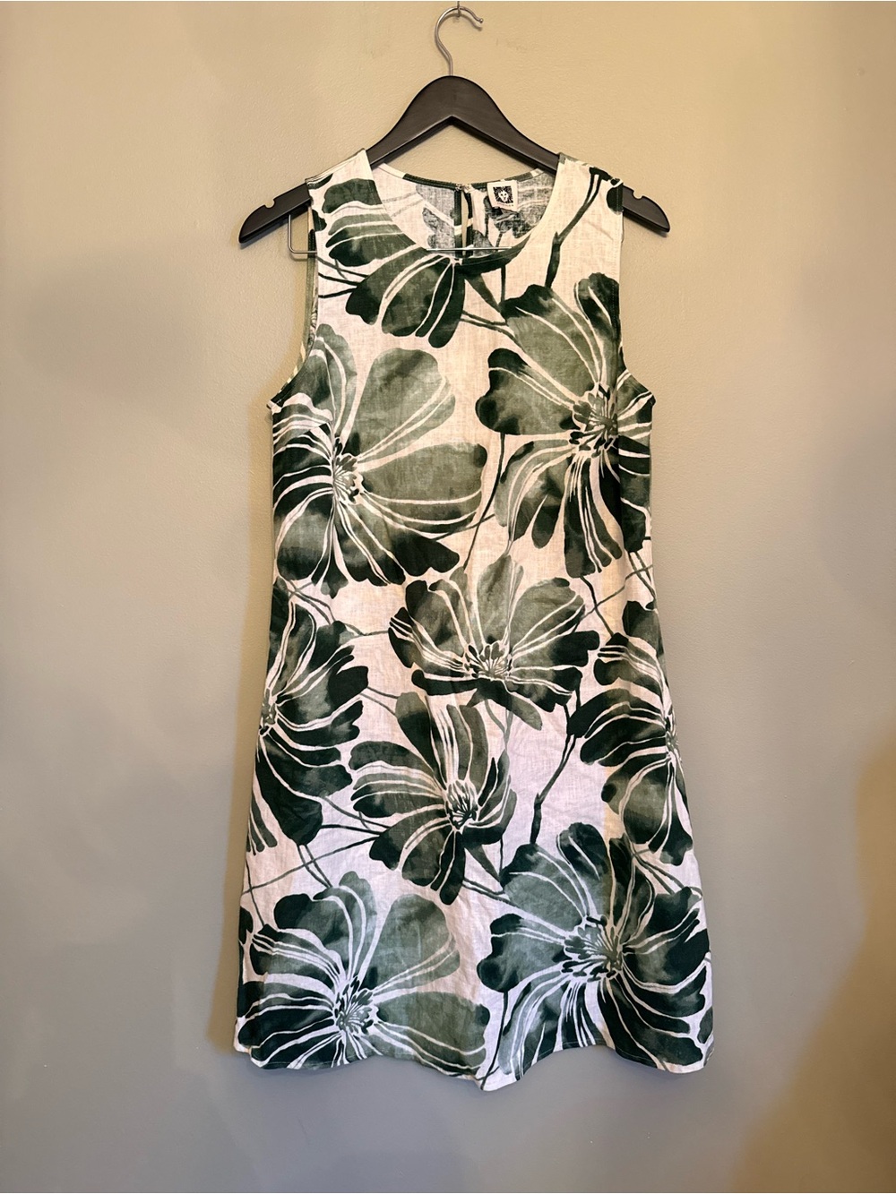 Anne Klein Green Floral Linen Shift Dress - Size 8